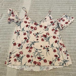 Lettuce Hemmed Floral Cold Shoulder Top